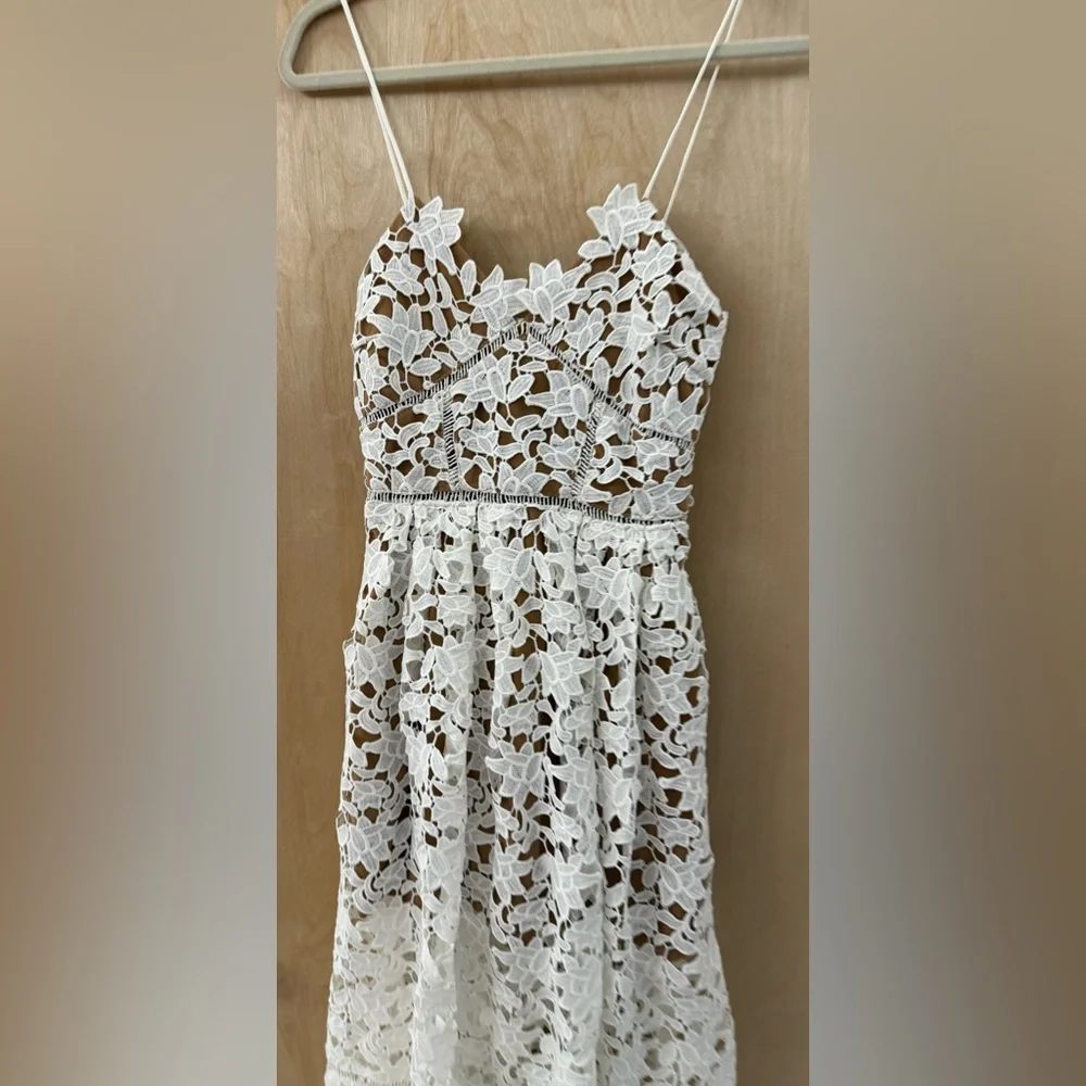 Roselani White Cotton Lace Midi Dress - Intricate Overlay - Size Small (Est.) - Picture 5 of 14